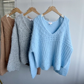 糖果色V领镂空设计百搭洋气D25 长袖 针织套头衫 6大码 秋冬款