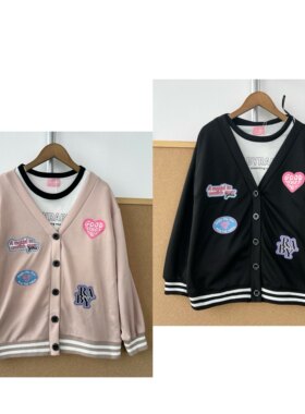 3J-18两件套！日单儿童款童趣刺绣长袖外套字母印花T恤套装J26-3