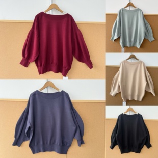 2R1 针织衫 气质舒适显瘦内搭上衣J25 44简约一字领慵懒风长袖