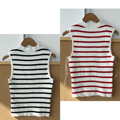 楼10A-31含棉针织背心条纹半高领辣妹修身无袖上衣显瘦外穿Y25-12