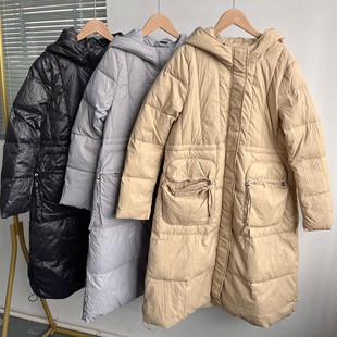 南4-6羽绒服！中长款韩版连帽大口袋抽绳收腰显瘦保暖外套H11
