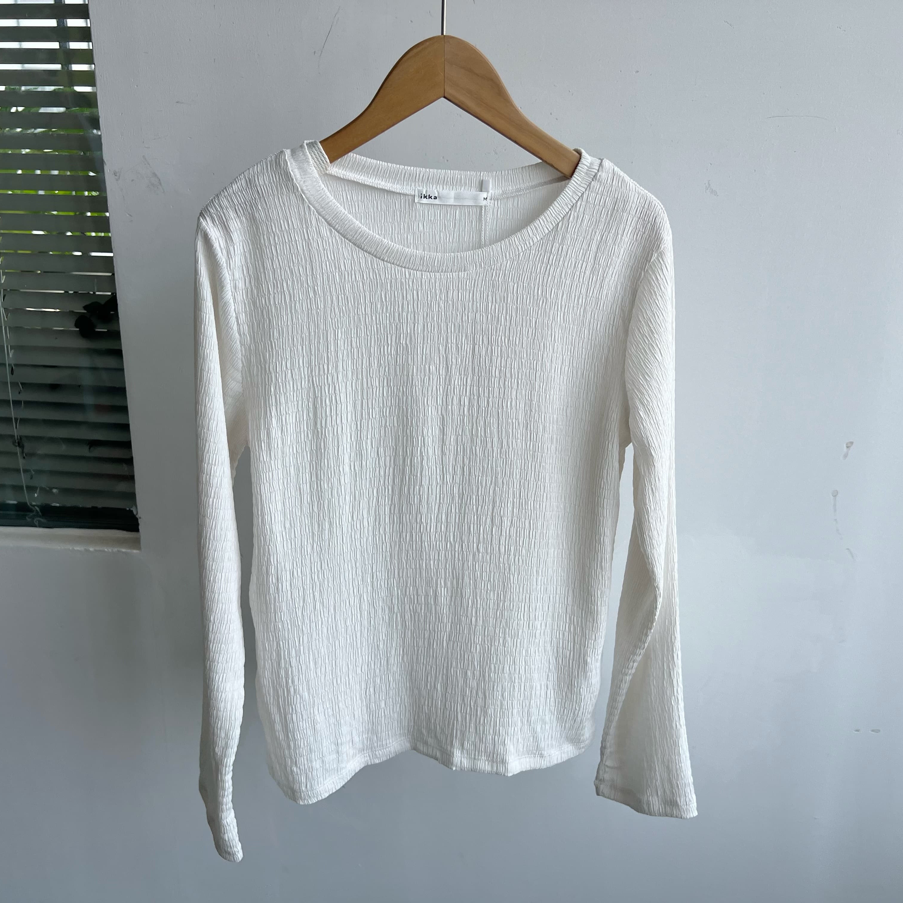 2K-49圆领套头长袖T恤简约舒适纯色褶皱感内搭外穿上衣J25-5