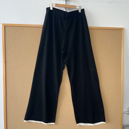 2S-239秋冬软糯针织休闲长裤女高腰撞色白边垂感宽松阔腿裤W26-9