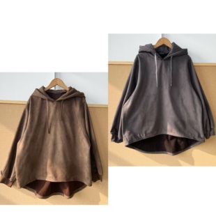 2Y1 20日单连帽麂皮加绒卫衣保暖圆弧下摆小众设计软糯舒适H25