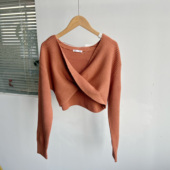 10春秋款 港风复古交叉短款 毛线女针织打底衫 高腰洋气套头D25