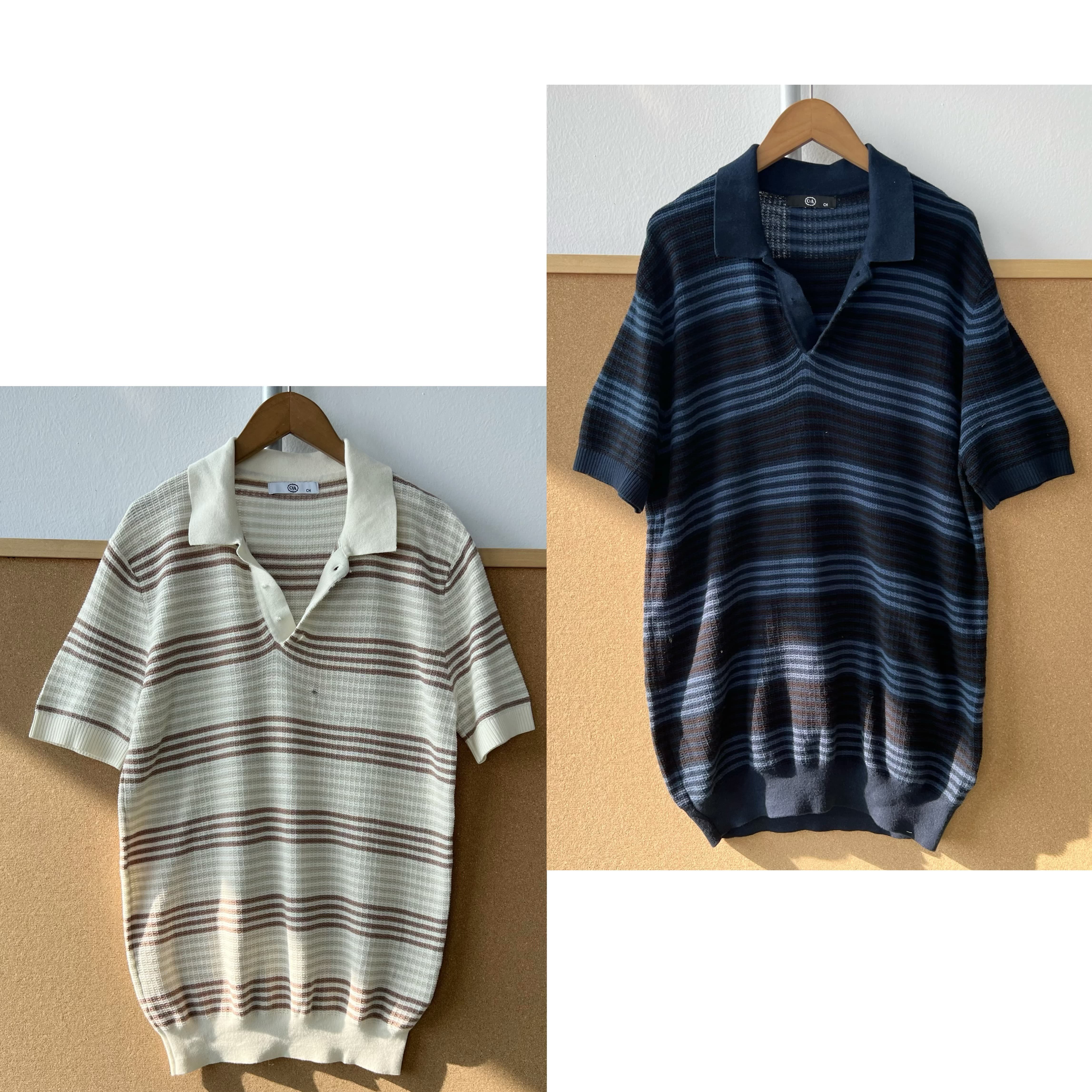 楼6-80男士纯棉复古条纹撞色短袖针织衫舒适亲肤内搭上衣J25-12