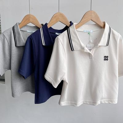 微瑕学院风时尚夏季翻领纯色polo短袖设计感小众修身上衣潮流Y10