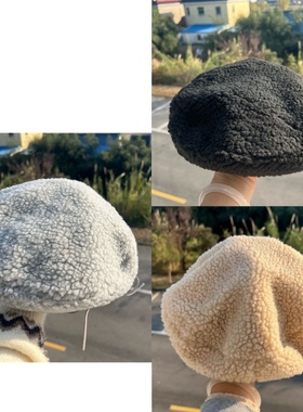 3d-49双面带可调节仿羊羔绒贝雷帽显脸小文艺复古画家帽Y25-11