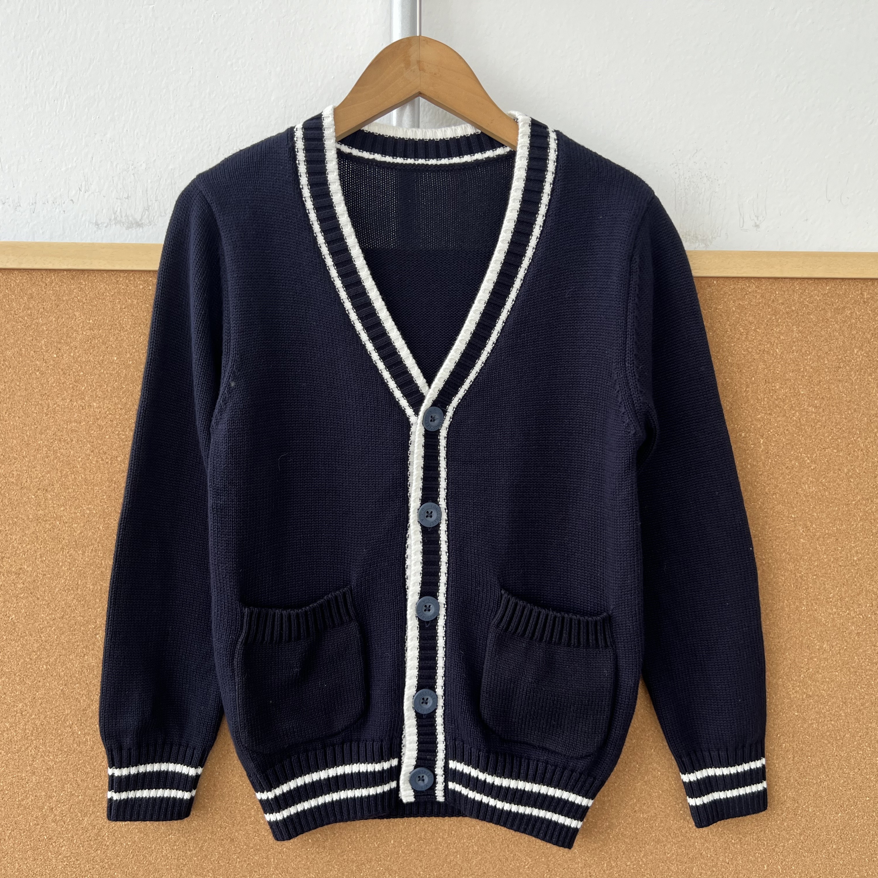 2R1-16春秋季英伦学院风撞色中大童长袖毛衣针织开衫短外套H25-10