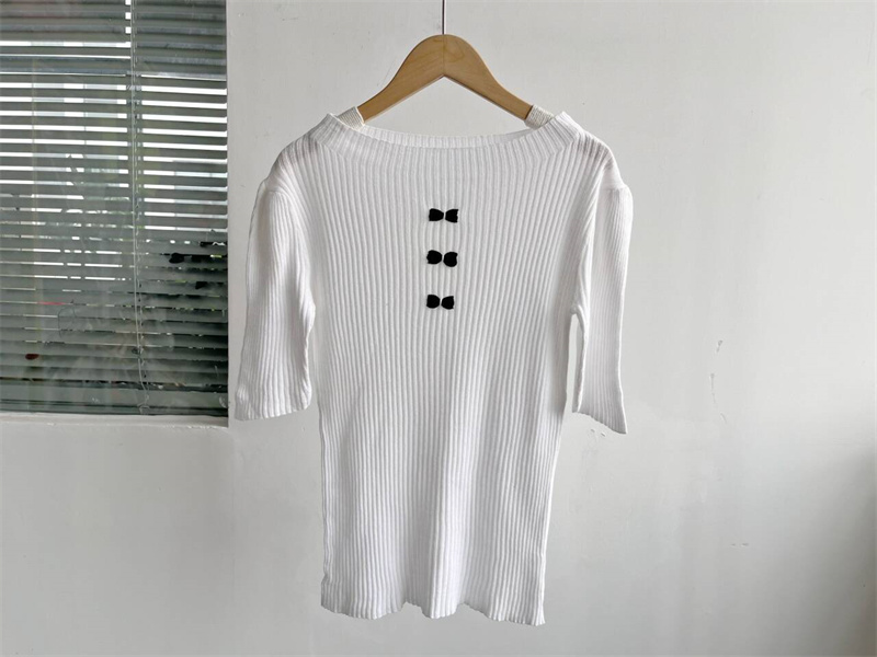 微瑕蝴蝶结中袖针织衫T恤圆领舒适亲肤修身显瘦纯色上衣女夏C5