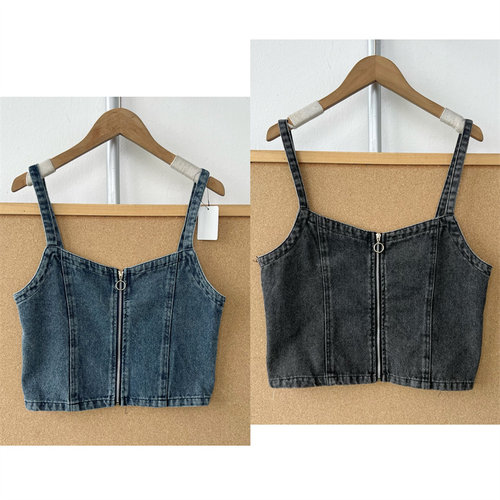 南3-91韩系港风复古拉链短款牛仔吊带背心辣妹气质优雅上衣Z26-6
