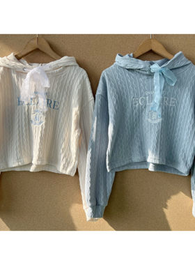 2Z-82儿童日系甜美字母刺绣小麻花系带蝴蝶结连帽长袖卫衣H26-1