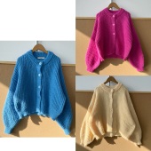 针织坑条单排扣毛衣外套H25 南1 78韩系松弛感软糯舒适亮色短款