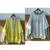 127日潮连帽套头假两件大口袋字母印花设计感慵懒风卫衣Z25