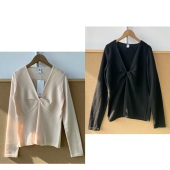 楼6A 独特别致设计洋气毛衣H26 88高级感法式 扭结V领针织打底衫