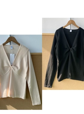 楼6A-88高级感法式扭结V领针织打底衫独特别致设计洋气毛衣H26-1