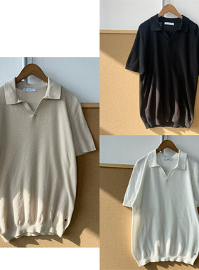 羊2-43男纯棉针织短袖V翻领舒适透气轻熟风肌理感休闲上衣Z25-12