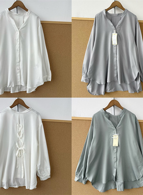 西1-51纯色长袖衬衫通勤内搭衬衣简约V领上衣设计感百搭翻领Y26-3