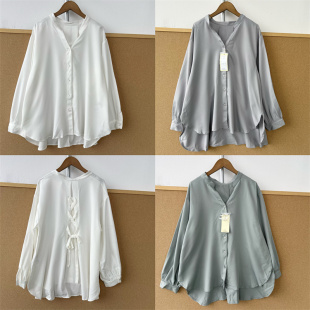 通勤内搭衬衣简约V领上衣设计感百搭翻领Y26 衬衫 51纯色长袖 西1