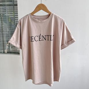 子挽边设计感时尚 微瑕字母印花夏季 T恤宽松日系袖 时尚 休闲Y1 短袖