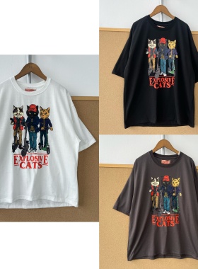3L-28高货！猫咪印花短袖T恤设计感内搭设计感中长款上衣J26-5