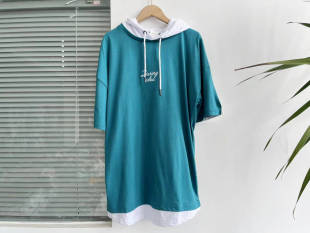 新款 透气舒适短袖 情侣款 连帽T恤棉薄款 王五 印花字母宽松韩版 夏季