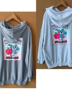 2O1-16春秋日系减龄可爱卡通慵懒宽松舒适百搭连帽长袖卫衣H25-9