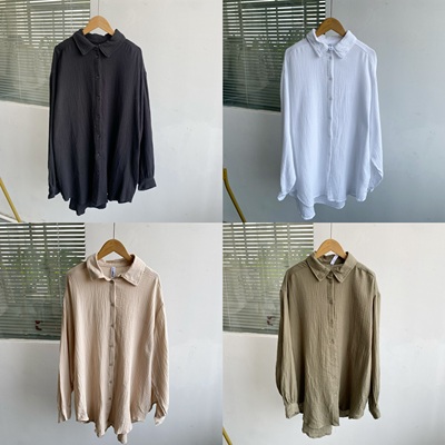 2S-1双层棉纱纯棉衬衫舒适亲肤柔软透气凉快简约纯色上衣YJ25-5