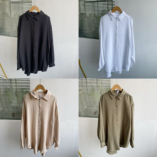 2S-1双层棉纱纯棉衬衫舒适亲肤柔软透气凉快简约纯色上衣YJ25-5