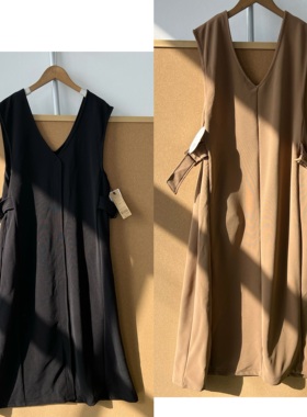 2Y1-10叠穿V领无袖背心裙侧绑带设计肌理感修身直筒连衣裙H25-11