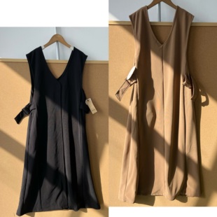 直筒连衣裙H25 背心裙侧绑带设计肌理感修身 10叠穿V领无袖 2Y1
