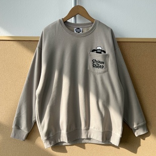 2G1-33日潮加绒韩版胸前口袋小羊图案印花设计时尚百搭卫衣Z26-1