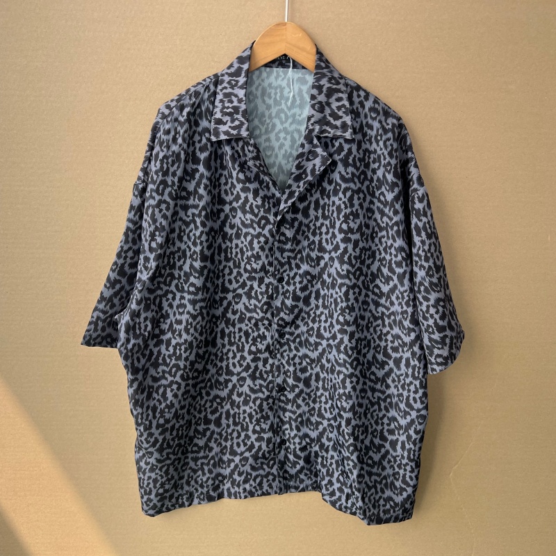 李2-37薄款亲子装美式满身豹纹印花短袖衬衫宽松气质上衣Z25-9