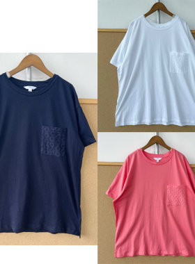 Y3-93女刺绣镂空单口袋三色可选下摆侧开叉软糯舒适短袖T恤Z26-7