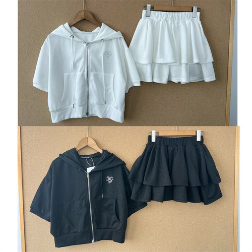 3X-25夏日新款大气连帽细闪烫钻女氛围感开衫拉链蛋糕裙套装C26-8
