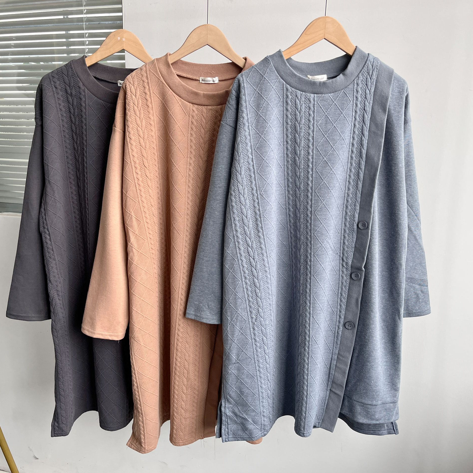 J1-125春秋圆领日系宽松慵懒中长款长袖连衣裙休闲百搭简约J25-3