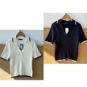 56学院风减龄麻花针织短袖 设计感修身 短款 南12 V领T恤上衣H25