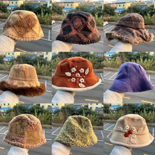 3S-11日系氛围感森系盆帽显脸小设计治愈温柔拼接渔夫帽Y25-11