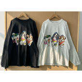 T恤H26 22日单高货 慵懒风童趣卡通可爱狗狗印花遮肉显瘦长袖