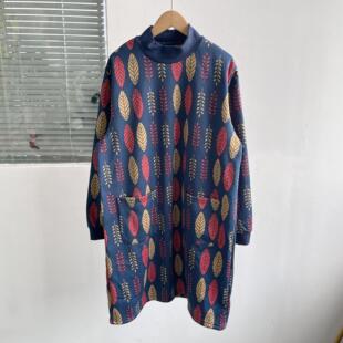 微瑕家用厨房防污防脏保暖干活上班套头长袖 加绒印花叶子罩衣H11