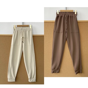 Y26 宽松显瘦束脚高腰简约直筒美式 57纯色松紧腰休闲长裤