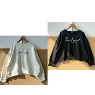 卫衣Z26 圆领字母印花针织点缀设计感甜美风宽松短款 69春秋款