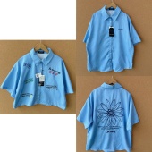 百搭上衣J25 楼11A 薄款 气质减龄开衫 24字母刺绣条纹短袖 衬衫