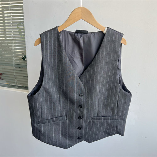 2墙1-2经典条纹西装马甲春夏修身显瘦百搭无袖坎肩马甲上衣H25-4