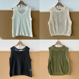 圆领简约宽松优雅休闲马夹百搭Y25 21复古港味镂空无袖 楼11A