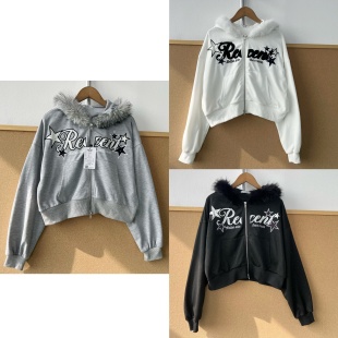 外套上衣J26 卫衣字母星星刺绣甜酷风短款 58亮丝连帽长袖 南10