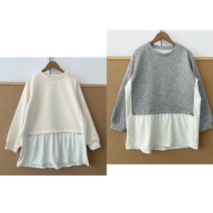 奶系温柔风舒适假两件下摆撞色拼接设计休闲卫衣H26 30韩版 南9
