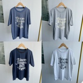 T恤简约显瘦字母印花洋气设计感上衣J25 南12 21圆领套头短袖