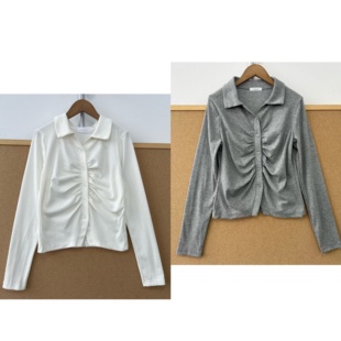 外搭上衣J26 楼10 显瘦短款 温柔风修身 64简约翻领长袖 针织开衫