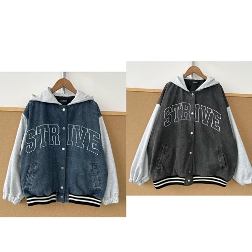 3J-5儿童成人款连帽按扣字母刺绣撞色拼接长袖休闲运动外套Z26-4